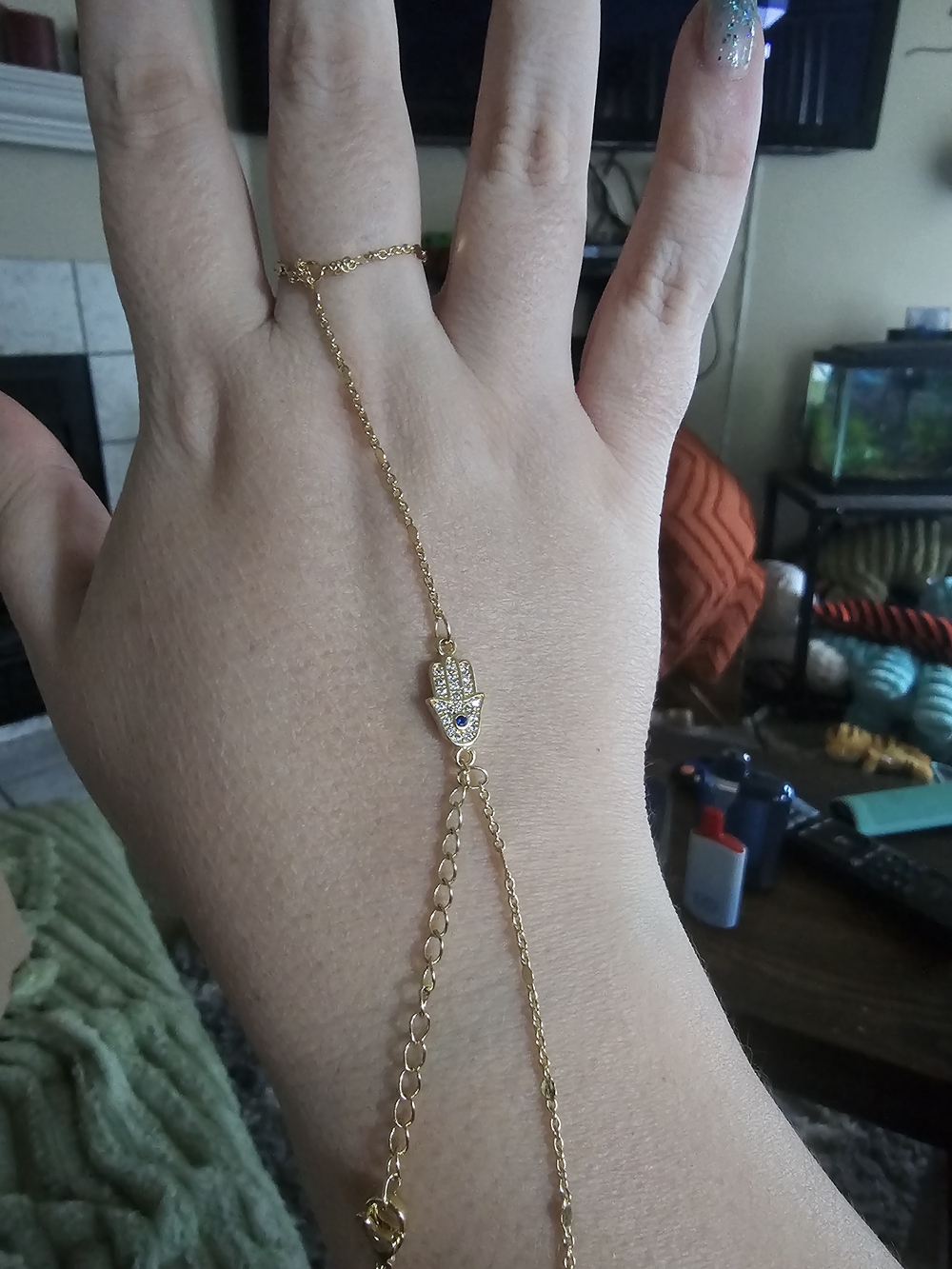 Gold Tone Hamsa Hand Chain Bracelet for Women - Picture 4 of 4